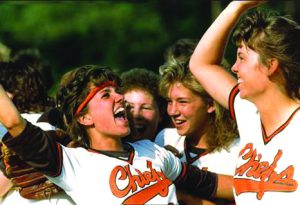 Carol celebrates with her team in 1988