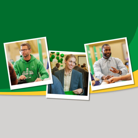 A collage of pictures of the Wilmington University recruiting team.