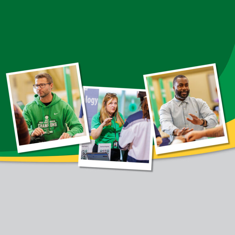 A collage of pictures of the Wilmington University recruitng team.