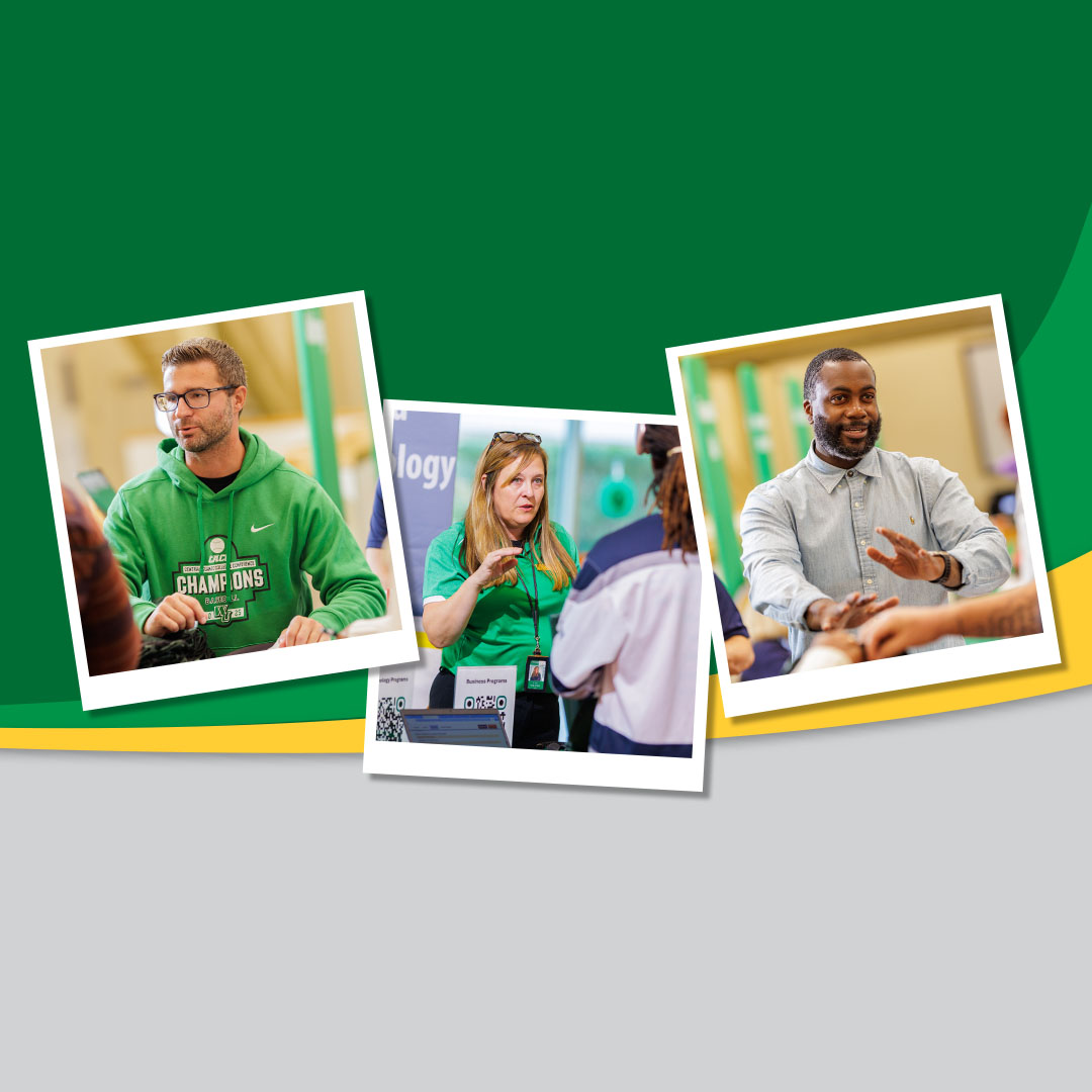 A collage of pictures of the Wilmington University recruitng team.