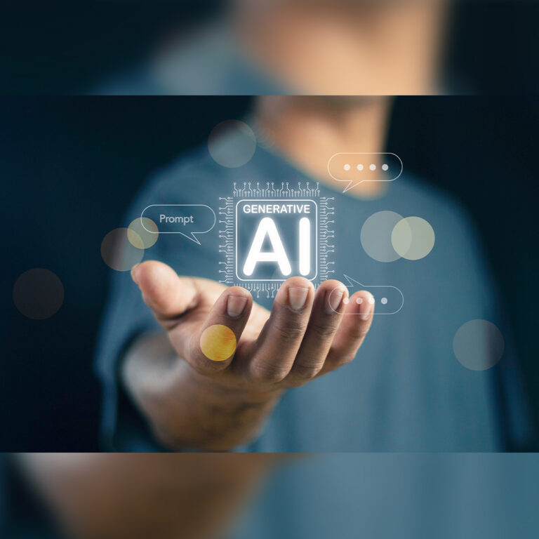 A blurred out male figure holding a generative AI icon in their hand.