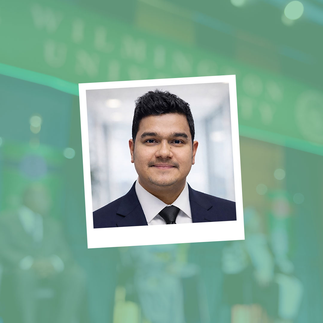Akib Rahman speaking at the Wilmington University 2026 Commencement