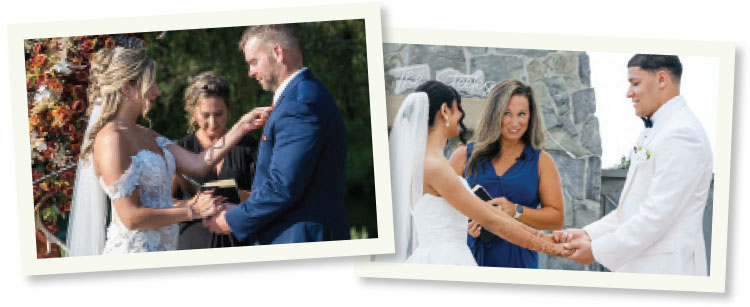 Above, Ward leads the ceremony for Hayleigh and Colby Mitchell, and right, she officiates Jessica and Kaleb Steele’s nuptials.