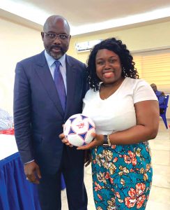 Liberia’s President George Weah visited Sigrid Marfo and other health care providers who participated in the Operation International Medical Mission.