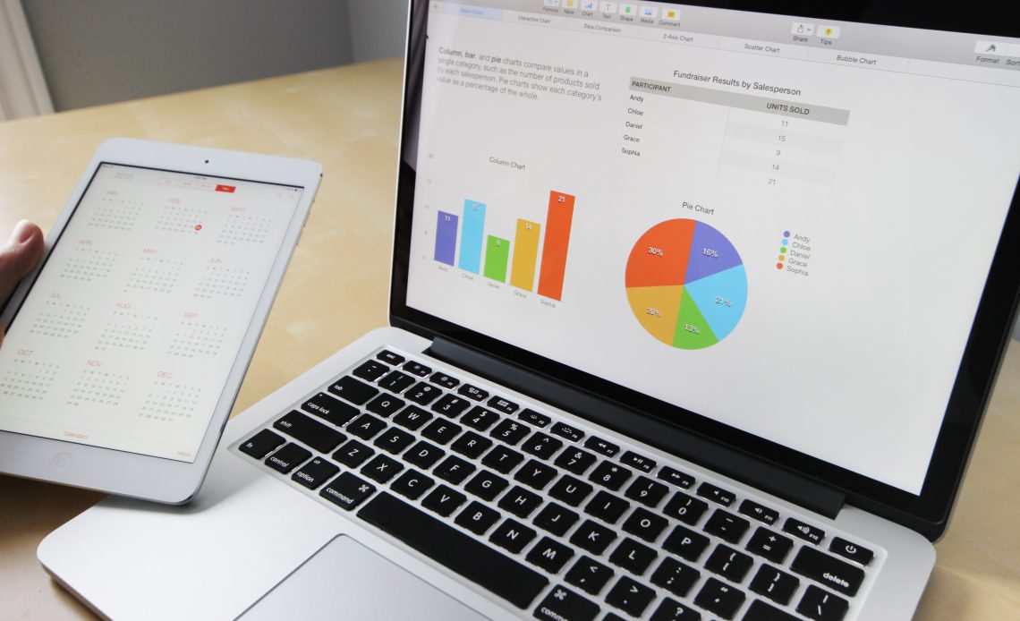 Business charts on a laptop