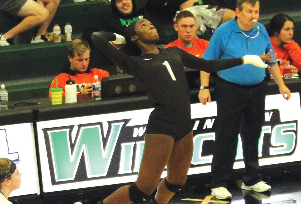 Volleyball player spiking ball
