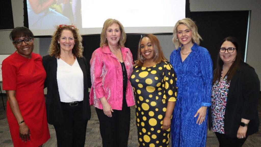 DAWN executive committee members.
From left: Joy Jordan (UD); Dr. Karen Sheats (WU), DAWN vice president; 
Kathy Murphy (UD), DAWN president; Valdese West (UD); Dr. Kimberly Krzanowski (DSU); 
Amanda Birch (Goldey Beacom) 